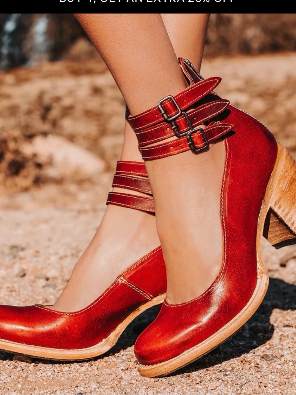 Red Ankle-Strap Leather Heels